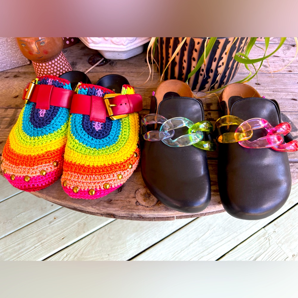 Kurt Geiger Ozark Clogs (2 pair) Rainbow Mules slides
